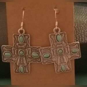 Silver and Turquoise Cross Earrings